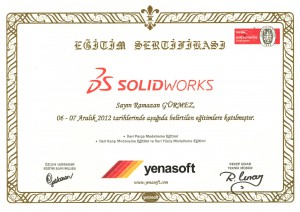 Solidworks ''İleri Düzey'' Kullanıcı Sertifikası
