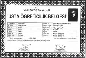 Usta Öğreticilik Belgesi